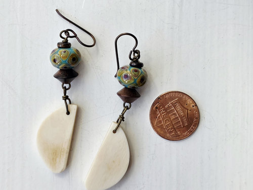 Artisan earrings in cream, teal and brown