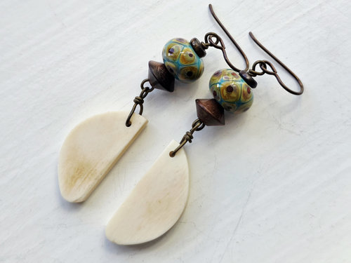 Summer earrings in teal, brown and cream