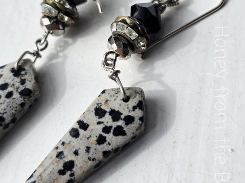 Crystal earrings with Dalmatian stone dangles