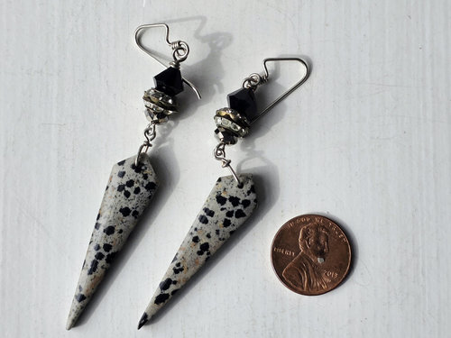 Polka dot earrings in black, grey and gold