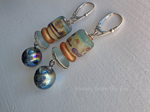 Artisan earrings in teal, aqua and copper