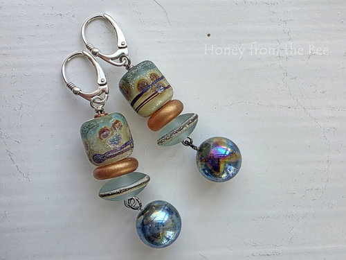 Lampwork earrings in teal and copper
