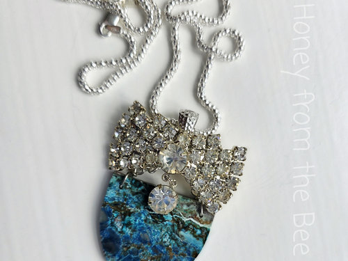 Vintage rhinestone necklace with chrysocolla