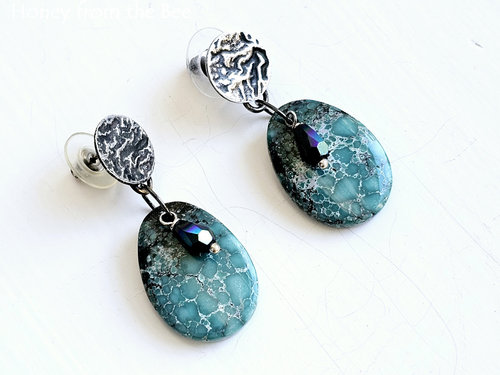 Silver and turquoise earrings with crystal drop