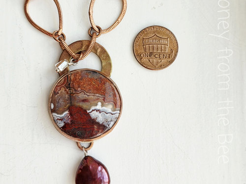 Copper necklace with crazy lace agate