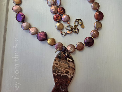 Ocean Jasper necklace with red and rose coin pearls