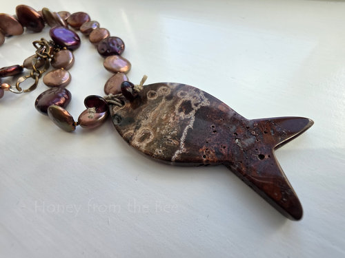 Ocean Jasper fish pendant necklace