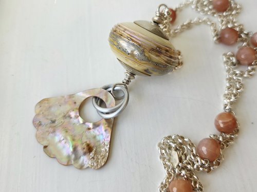Artisan necklace in peach and cream