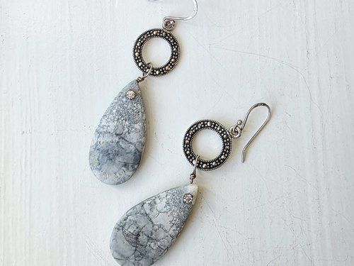 Orbicular jasper earrings with marcasite circles