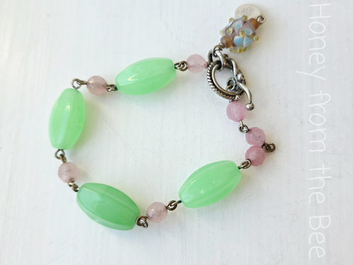 Pink and green bead bracelet