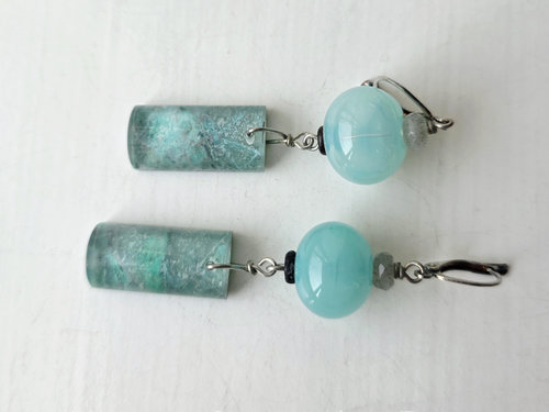 One of a kind earrings in aqua