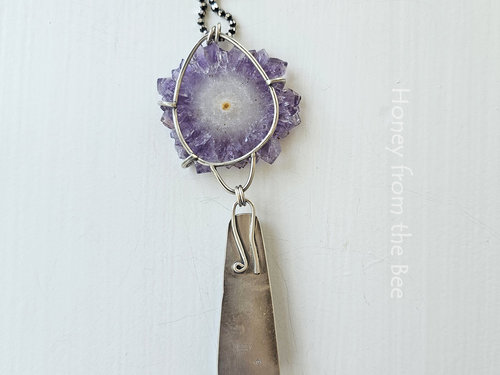 Artisan Gemstone necklace in lavender and silver - photo shows back