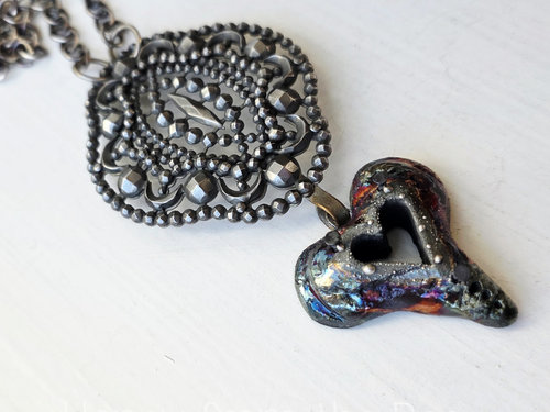 Boho Gothic style necklace features ceramic heart
