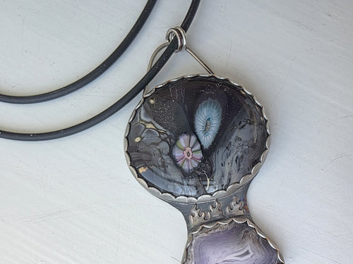 Night Skies necklace with art glass and lavender gemstone