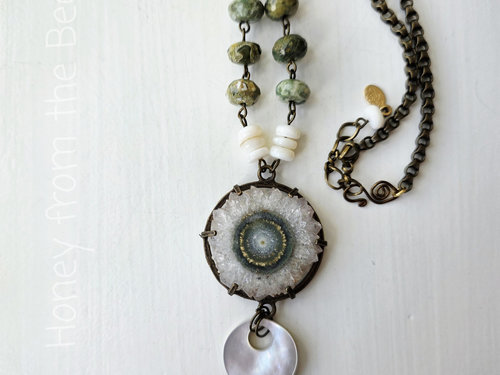 One of a kind Talisman necklace in green and white