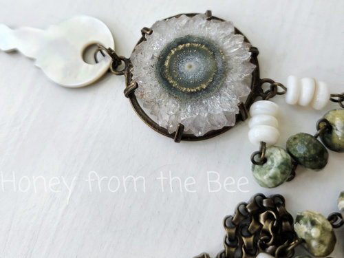 Stalactite and key focal with faceted rhyolite and mother of pearl beads