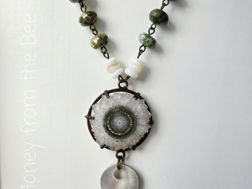 Green and white statement necklace in semi-precious gemstones