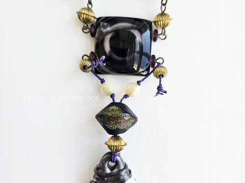 Eye Agate focal with unique lampwork teardrop by Lori Lochner in this Evil Eye Talisman Necklace