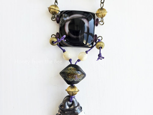 Eye Agate focal with unique lampwork teardrop by Lori Lochner in this Evil Eye Talisman Necklace