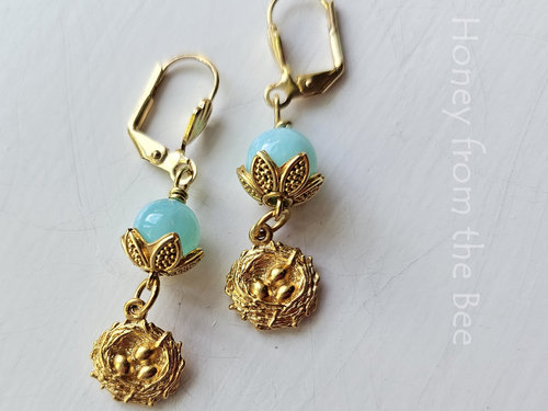Caribbean Blue and gold earrings