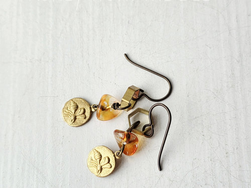 Honeybee earrings with honeycomb charm