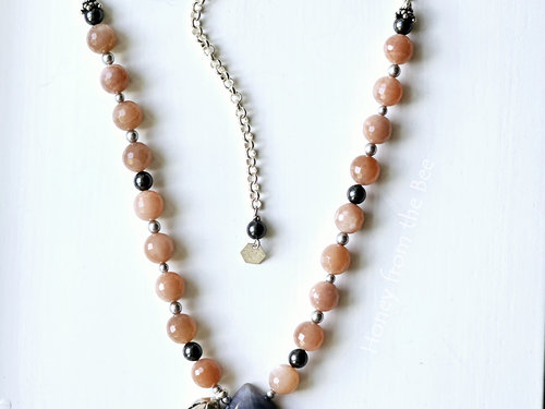 Rosebud necklace with Botswana Agate and peach moonstone