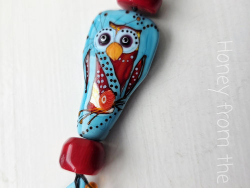 Owl necklace in turquoise and red