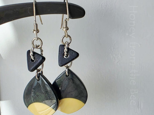 Lightweight artisan earrings in black and ivory