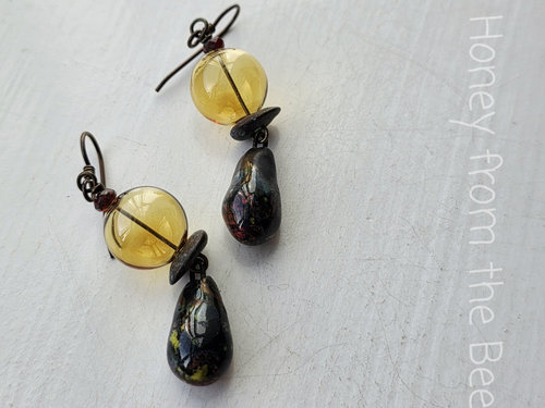Organic Earrings in yellow, red and green