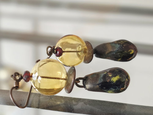 Boho earrings in yellow and red