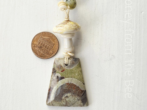 Mushroom necklace in green, brown and white