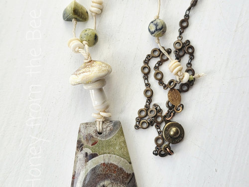 Mushroom Rhyolite necklace in green, brown and white