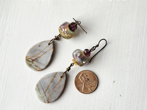 One of a kind earrings in picasso jasper and lampwork
