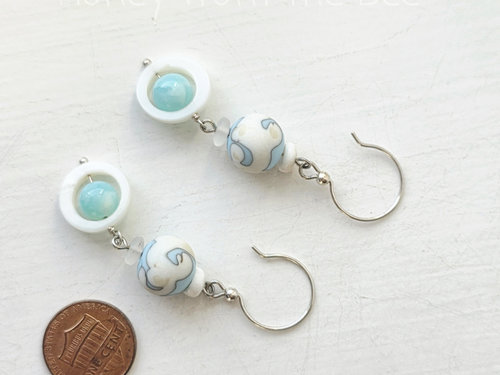 Blue and white earrings
