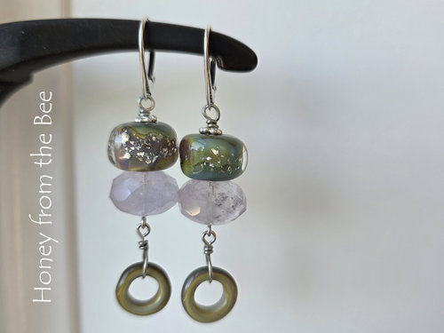 Shimmering Lampwork earrings with amethyst
