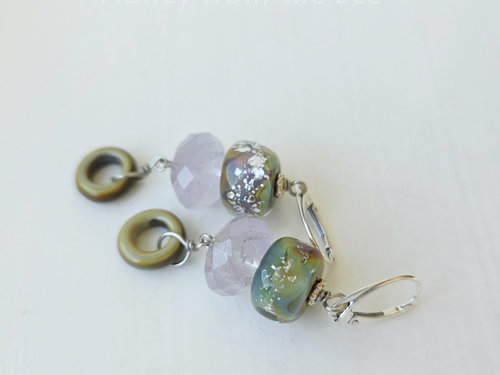 Amethyst earrings with sage lampwork