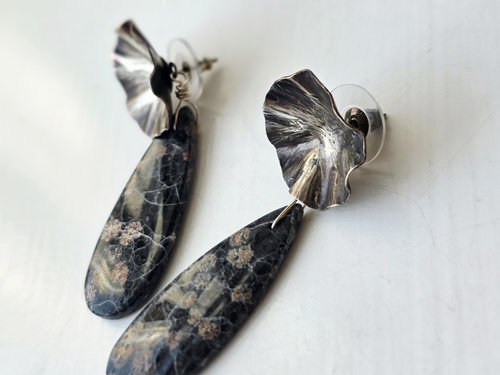 Snowflake Obsidian earrings with sterling silver