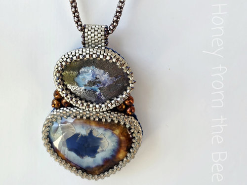 One of a kind statement necklace in blue, silver and copper
