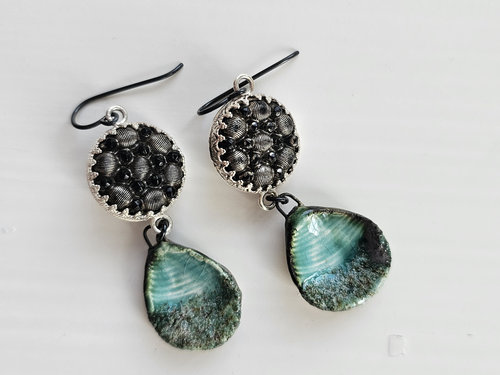 Artisan earrings in black and aqua