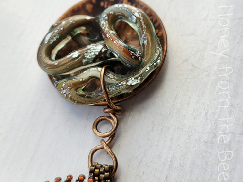 Lampwork and copper necklace in green