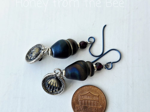 Mixed metal earrings with jewel tone lampwork