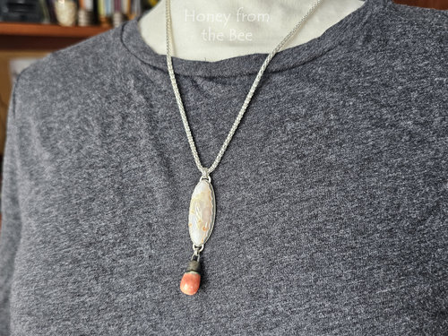 Old stock ocean jasper pendant on model