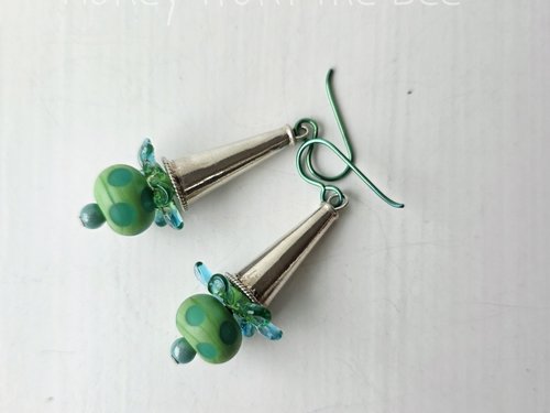 Party earrings in green and aqua with sterling silver