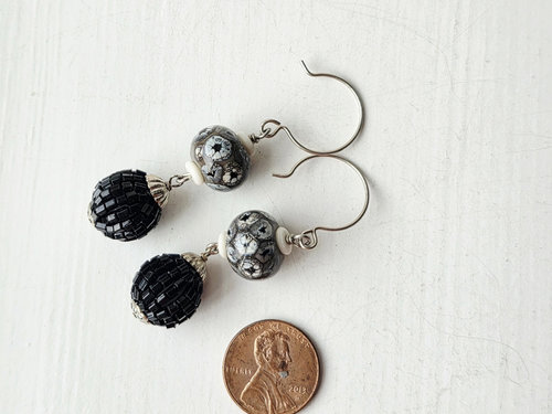 Lampwork earrings in black and white