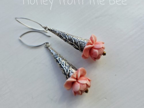Sterling silver flower earrings with pink flowers