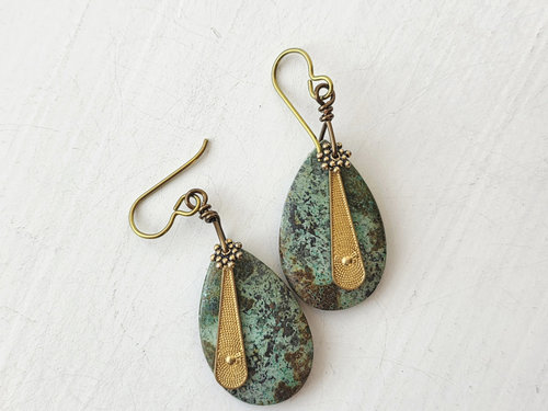 Turquoise earrings with brass accents