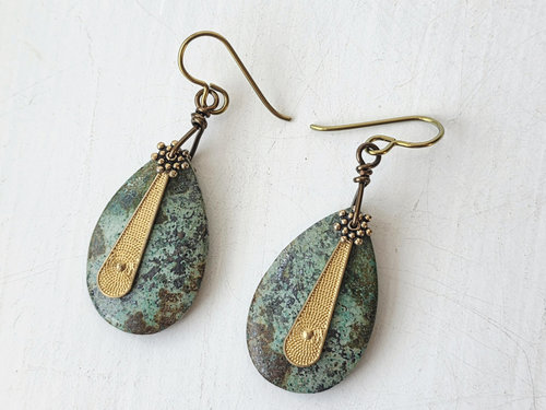 African Turquoise earrings with brass