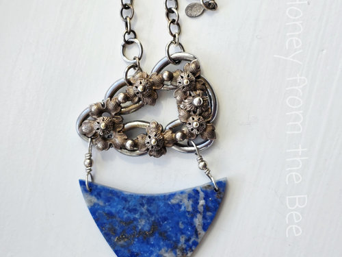 Brass and silver artisan necklace with lapis lazuli