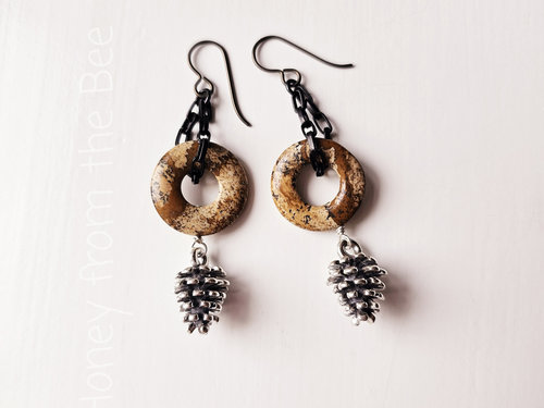 Nature inspired earrings feature sterling silver pinecones