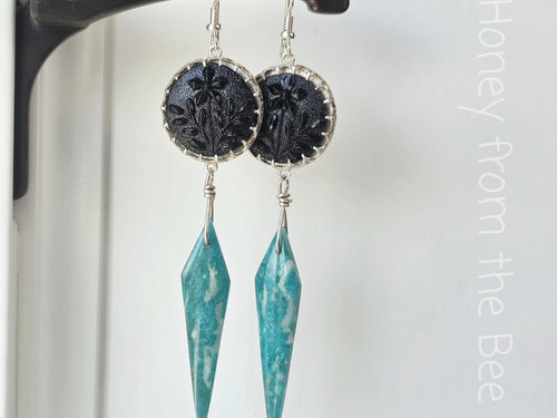 Teal and black earrings